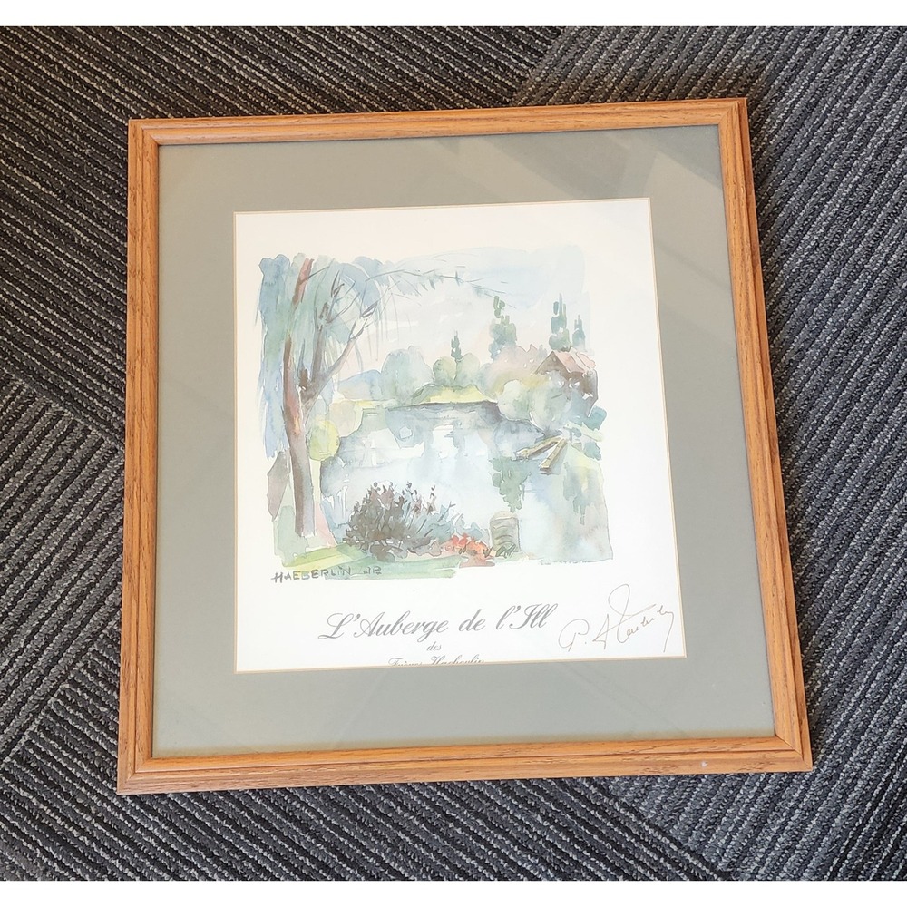 Paul Haeberlin L'Auberge de l'Ill Framed Watercolor menu print Art 15.5" Signed